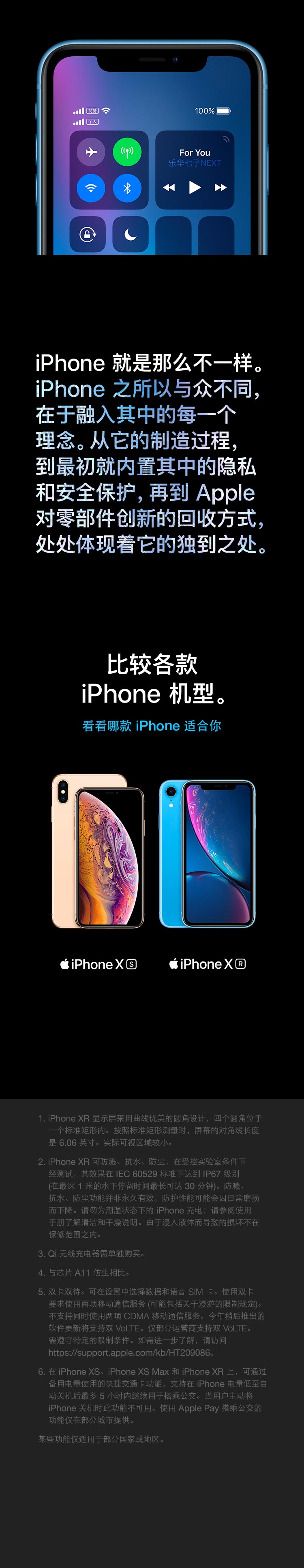 Apple iPhone XR (A2108) 64GB 蓝色 移动联通电信4G手机 双卡双待